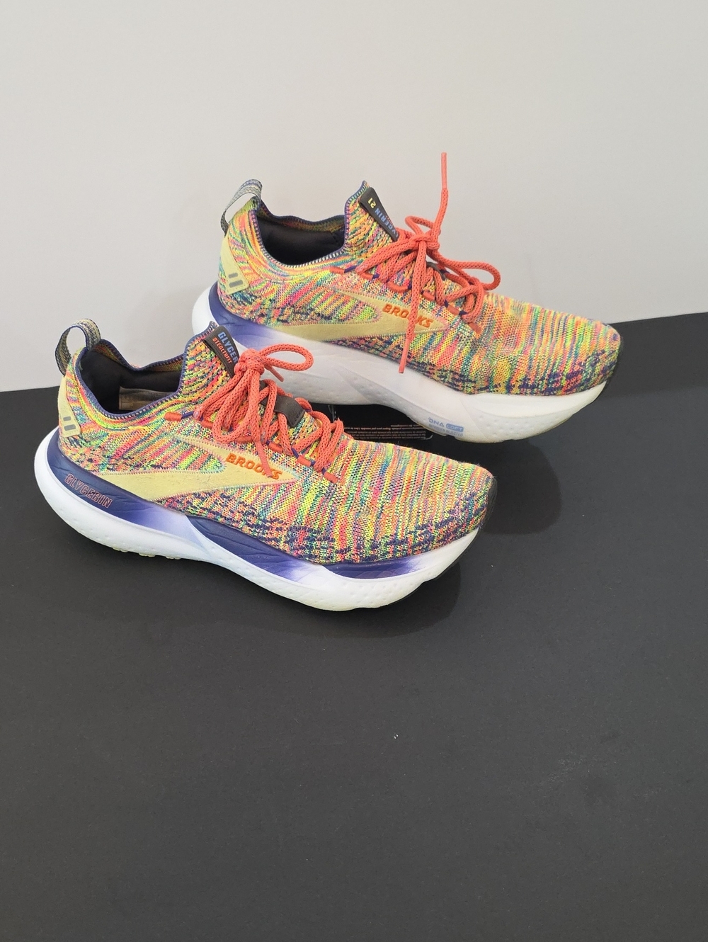 Brooks Glycerin 21 Stealthfit Womens Knit Shoes Coral Laces & Blue Size 8